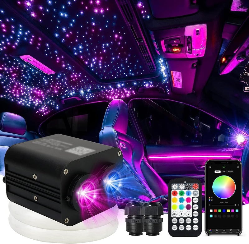 Amki Dual Color 20W Twinkle Starlight Headliner Kit 900pcs 0.03in 9.8ft Fiber Optic Star Ceiling Light Sound Activated Music Mode APP/Remote Control Dual Port Light Box for Car Home Roof Decor - Image 1